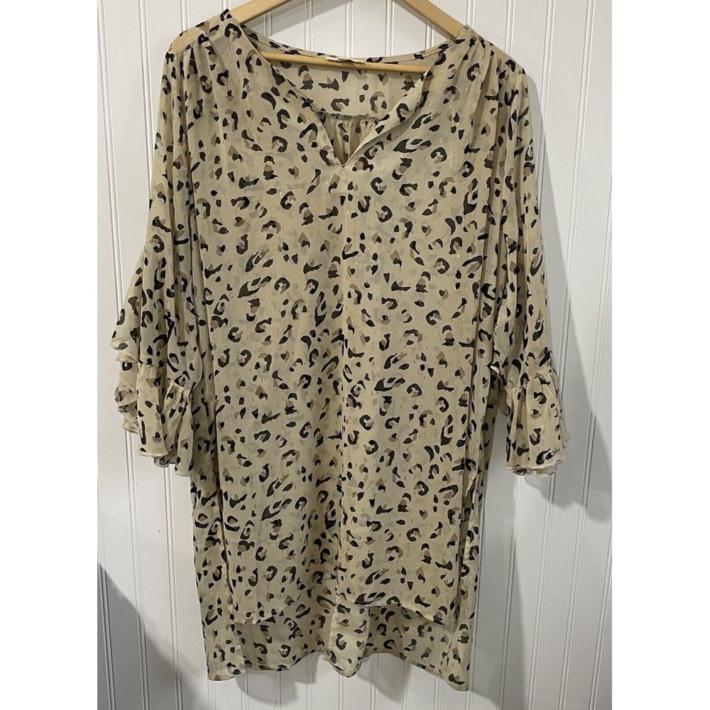 Umgee Shirt Womens Large Tunic Boho Long Sleeve Pockets Multicolor Lagenlook Top